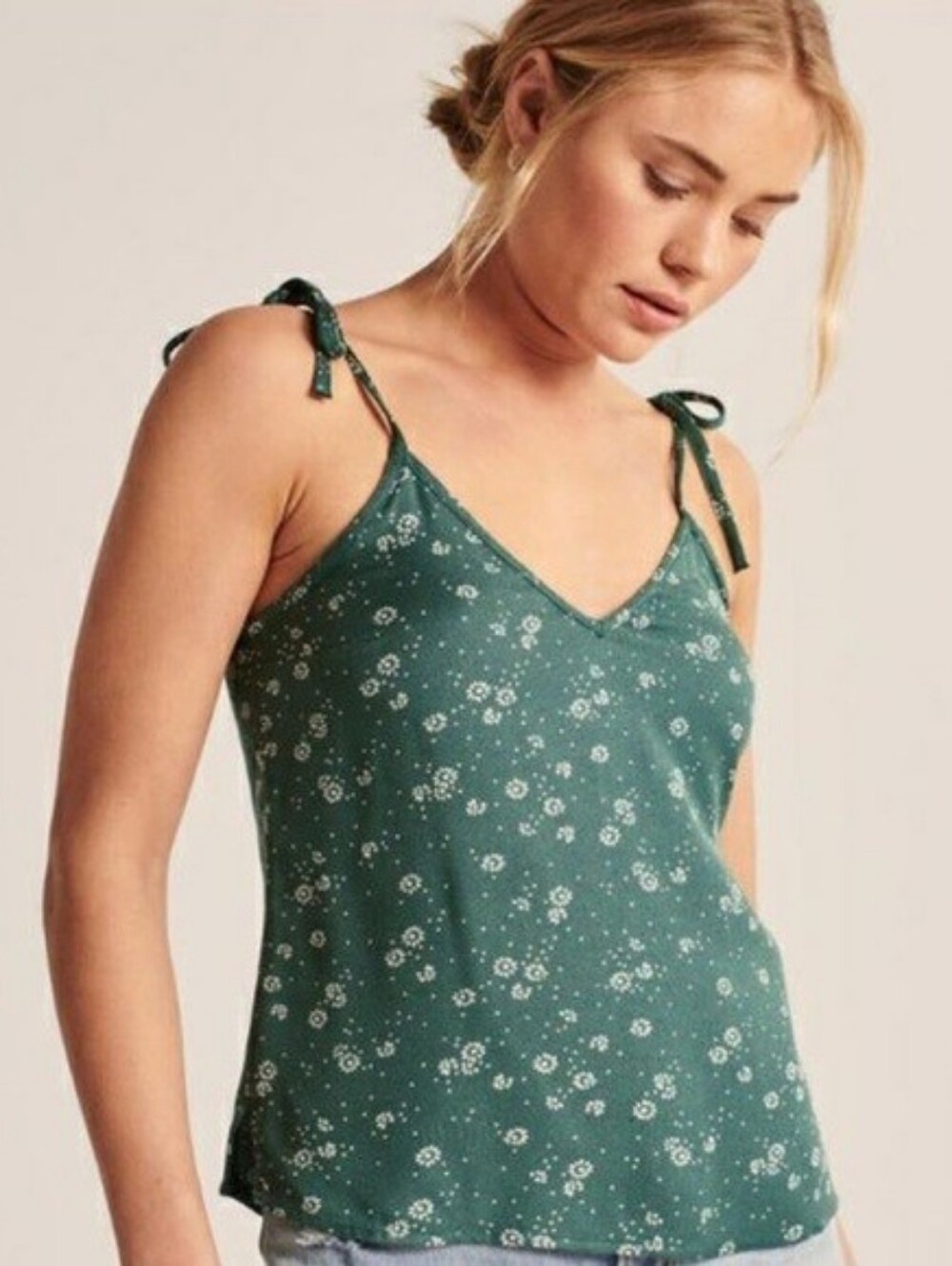 Abercrombie & Fitch Tank Top Shirt Green White Floral Flower Tie Strap Small
